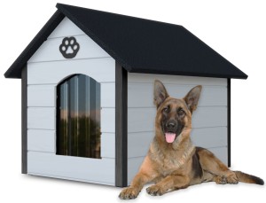 Drewniania ocieplana buda dla psa rozmiar XL - kol.1 + kurtyna 