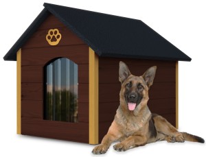Drewniania ocieplana buda dla psa rozmiar XL - kol.4 + kurtyna