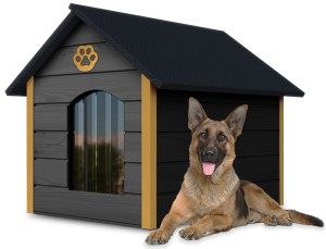 Drewniania ocieplana buda dla psa rozmiar XL - kol.10 + kurtyna