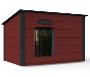 Drewniania ocieplana buda dla psa rozmiar L + kurtyna (płaski dach) KOL.3