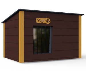 Drewniania ocieplana buda dla psa rozmiar L + kurtyna (płaski dach) KOL.4