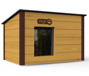 Drewniania ocieplana buda dla psa rozmiar L + kurtyna (płaski dach) KOL.5