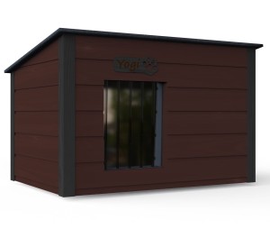 Drewniania ocieplana buda dla psa rozmiar L + kurtyna (płaski dach) KOL.6