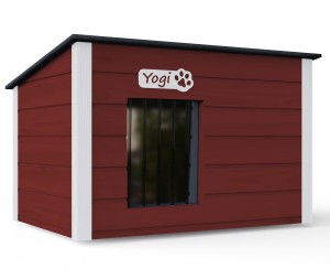 Drewniania ocieplana buda dla psa rozmiar L + kurtyna (płaski dach) KOL.7