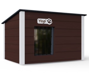 Drewniania ocieplana buda dla psa rozmiar L + kurtyna (płaski dach) KOL.8